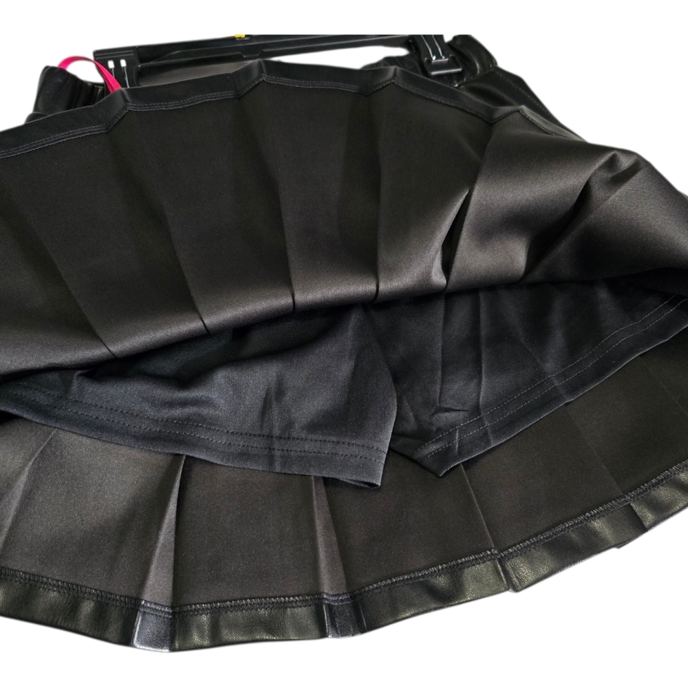 Justice Black Pleated Faux Leather Mini Skirt - Picture 4 of 4